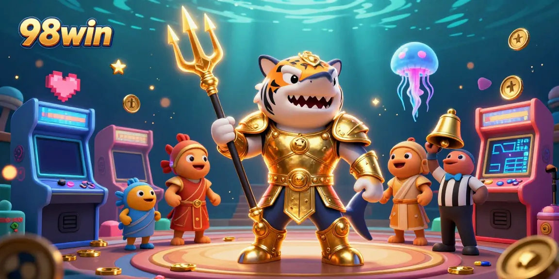 Engage with the thrilling underwater world of 98win, showcasing a dynamic gaming scene with vibrant characters.