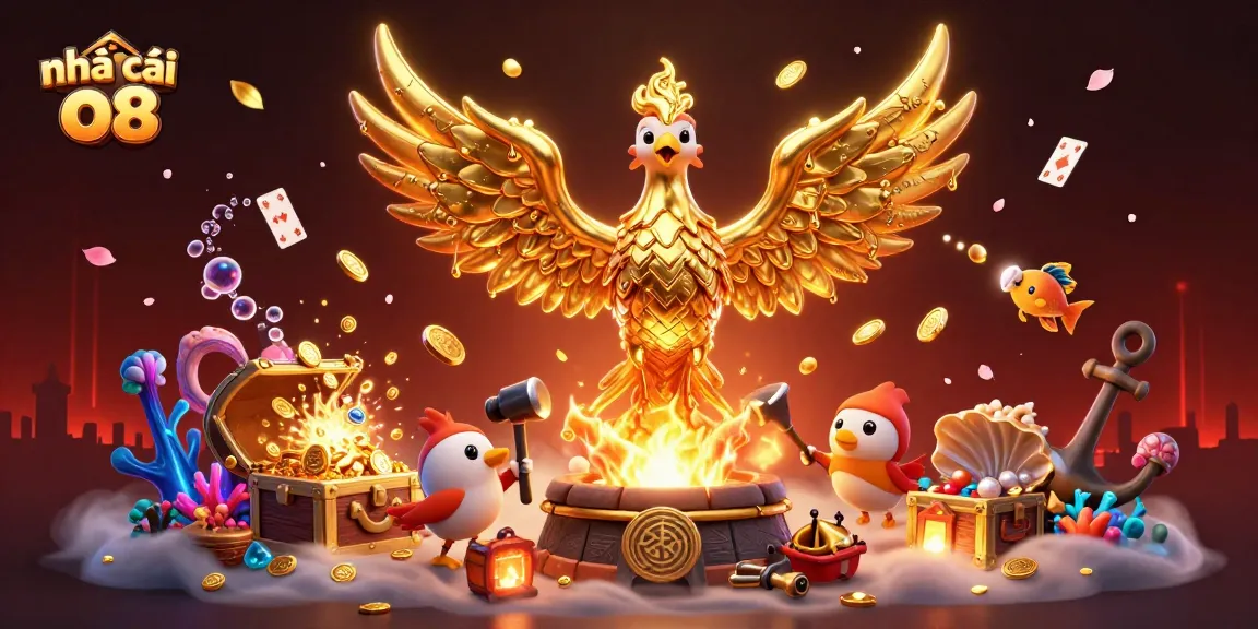 Experience the thrill at nhà cái o8 with gold coins and treasures in a dynamic casino scene.