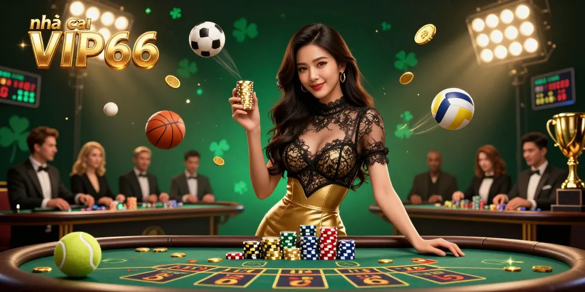 Experience high-stakes play at nhà cái VIP66 with the glamorous baccarat table and dazzling casino elements.