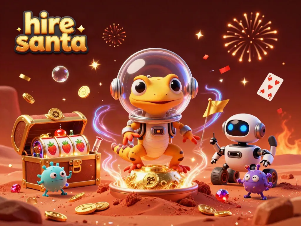 Hire Santa by discovering a vibrant casino filled with gold coins and dynamic gambling elements.