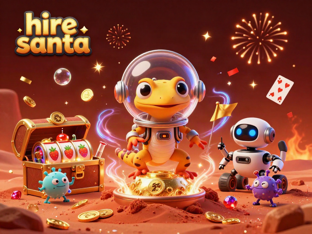 Hire Santa by discovering a vibrant casino filled with gold coins and dynamic gambling elements.
