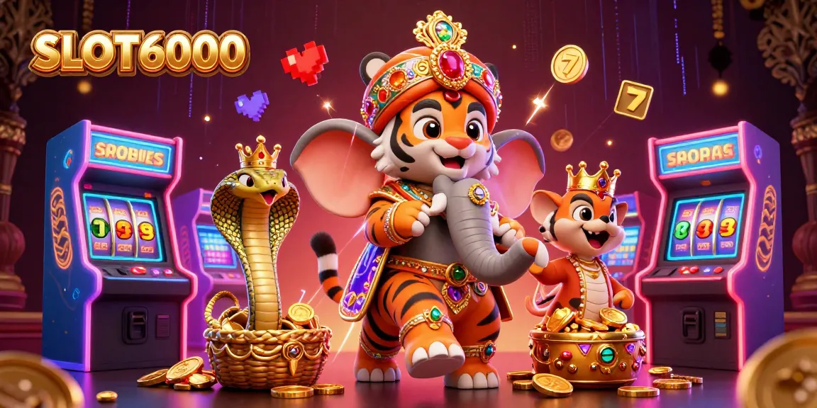 SLOT6000 showcases an exciting gaming scene with vibrant characters and slot game elements.