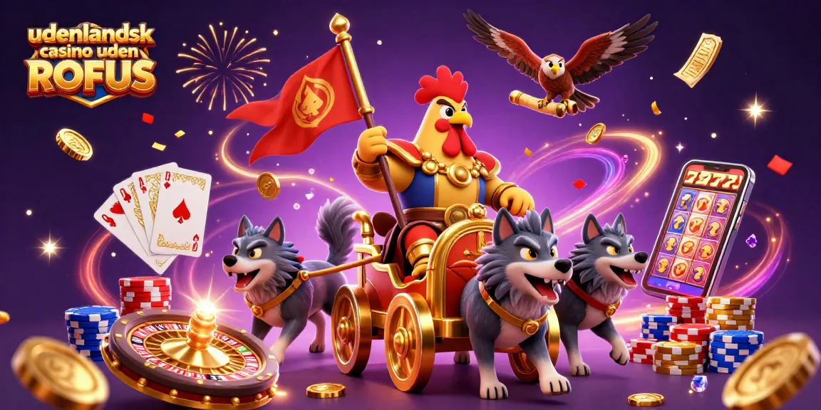 Experience the excitement of udenlandsk casino uden ROFUS with a vibrant 3D illustration featuring a rooster warlord.