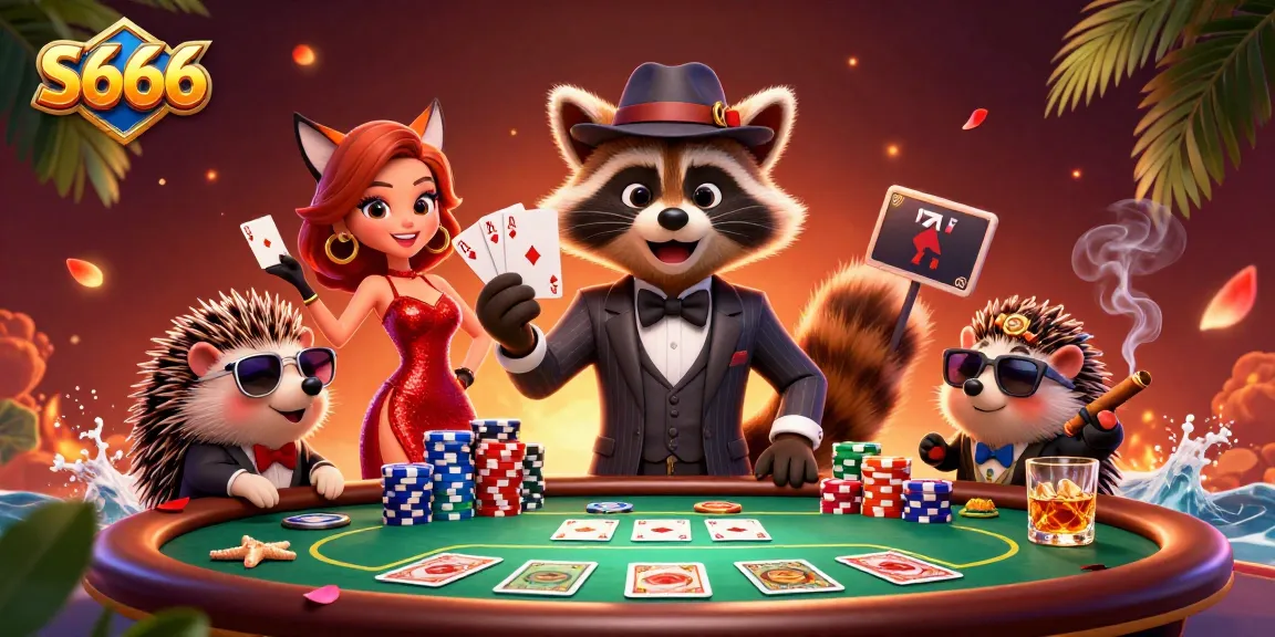 S666 features a casino scene with a raccoon, fox, and hedgehog engaging in high-stakes poker.