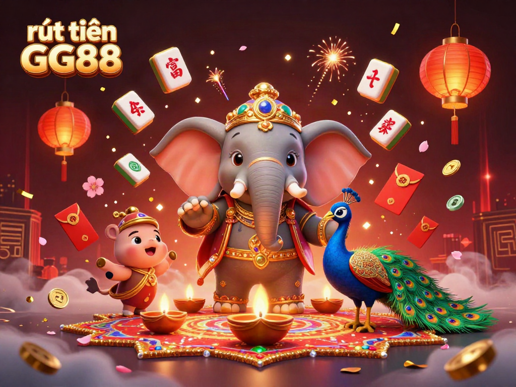 Enjoy rút tiền GG88 through vibrant casino-themed characters and luxurious elements in a captivating 3D scene.