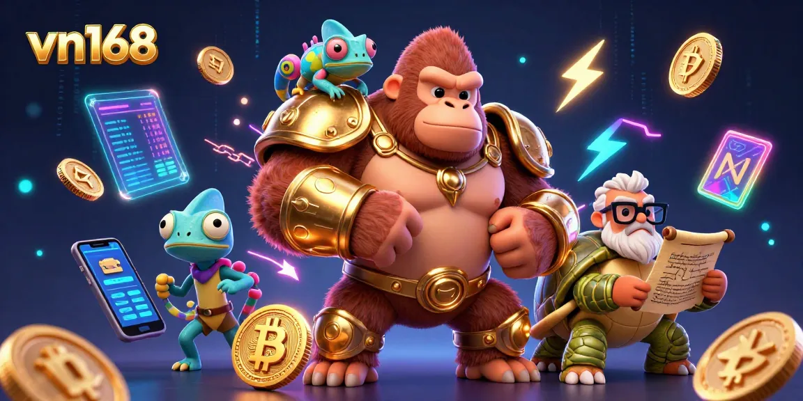 Engage in thrilling gameplay with vn168, featuring a powerful gorilla king and vibrant gambling elements.