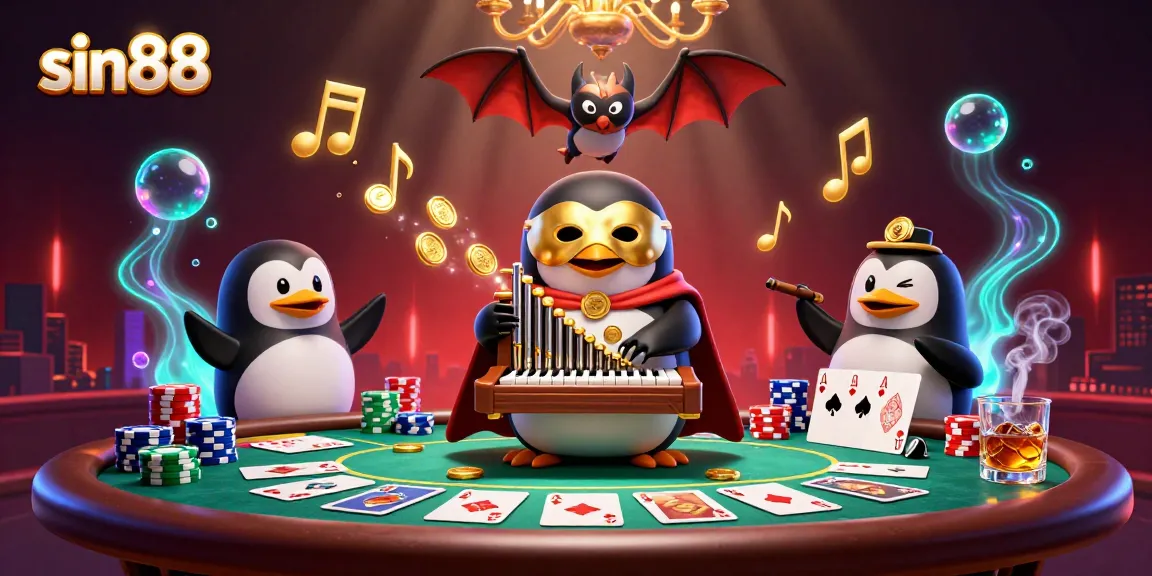 Experience the thrill at sin88 with the vibrant online gambling scene illustrated in a 3D cartoon style.
