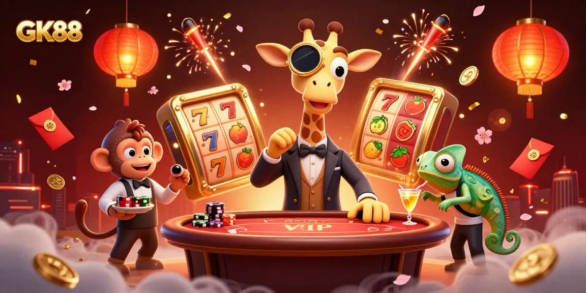 GK88 slot players enjoy a vibrant 3D casino scene with lively characters and immersive elements.