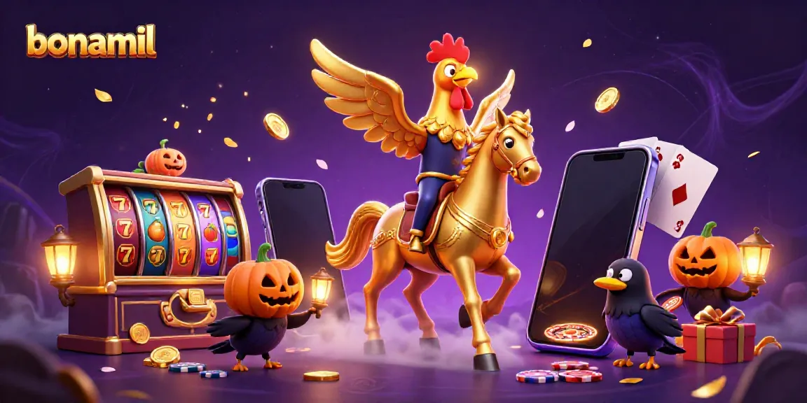Bonamil memberikan momen beruntung dengan ayam jantan emas dan kuda spectral di kasino malam.