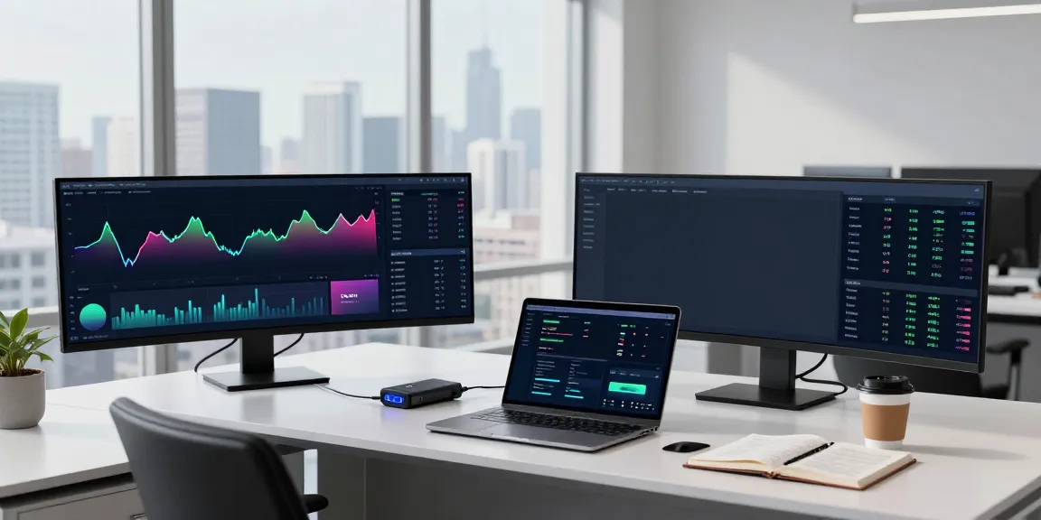 AI Trading Software in a professional cryptocurrency trading space with real-time market analytics and digital wallet setup.