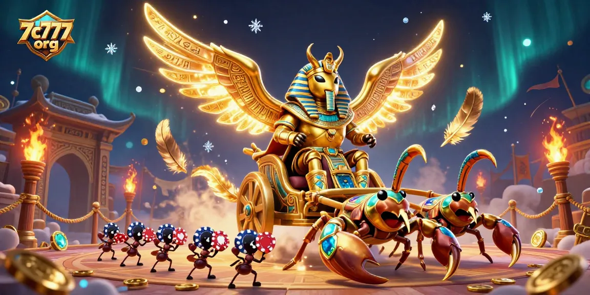 Experience thrilling action with 7c777 org's exciting chariot scene filled with gold and casino elements.