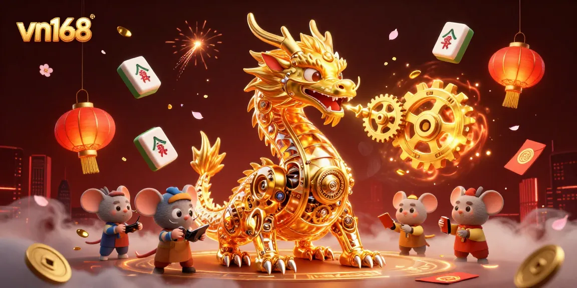 Experience thrilling gameplay at vn168 with a golden dragon and vibrant casino elements.