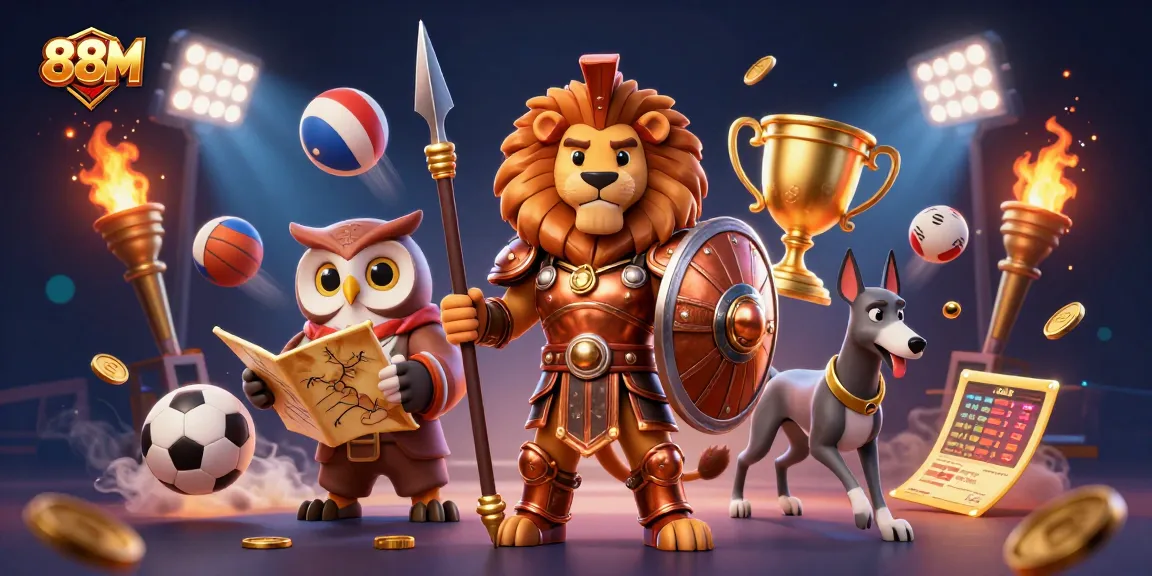 Bet on sports excitement with 88M in a vibrant, dynamic casino illustration filled with action.