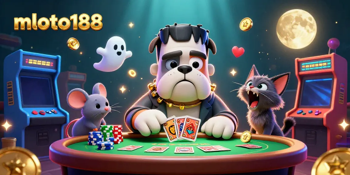 Engage in thrilling gaming with mloto188, featuring a Frankenstein bulldog dealer, ghostly mouse, and werewolf kitten.