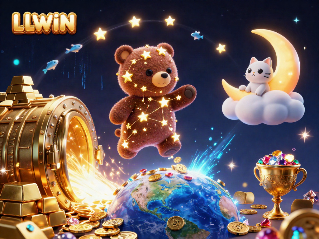 LLWIN showcases thrilling online casino adventures, featuring vibrant 3D characters and treasures.