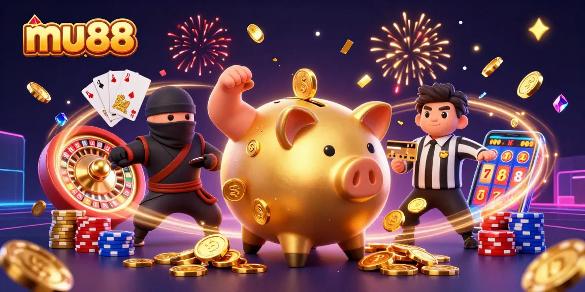 Experience exhilarating gameplay at mu88 with a dynamic casino scene featuring golden coins and vibrant energy.