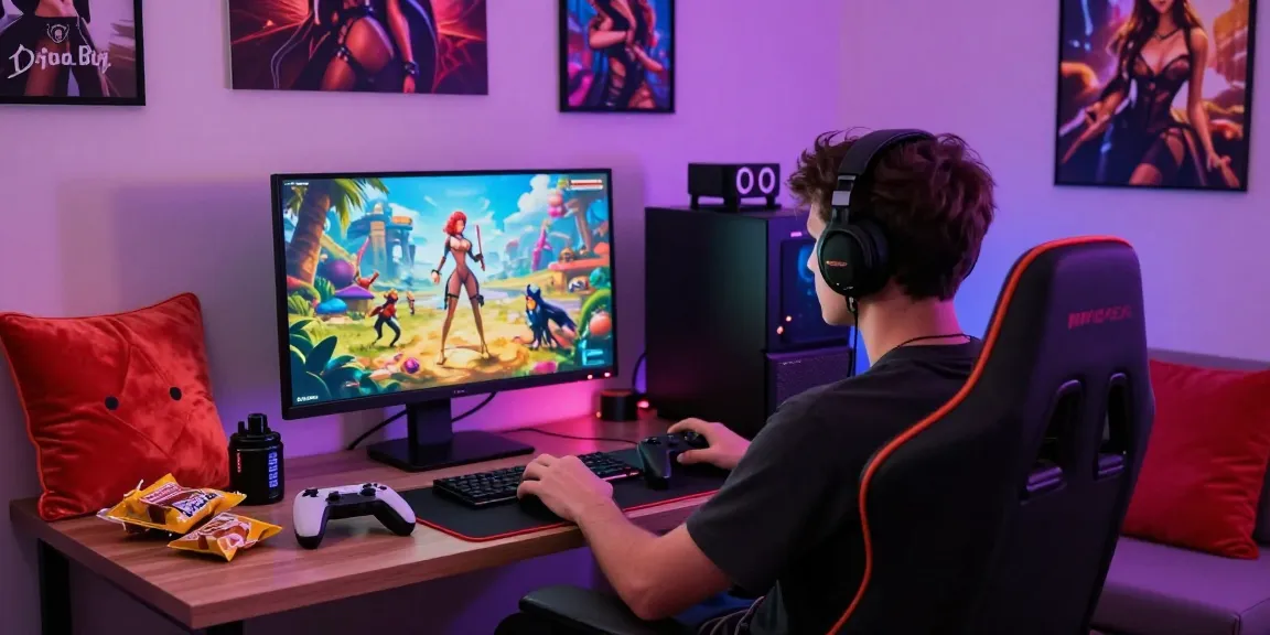 Player enjoying immersive porn games in a vibrant gaming setup.