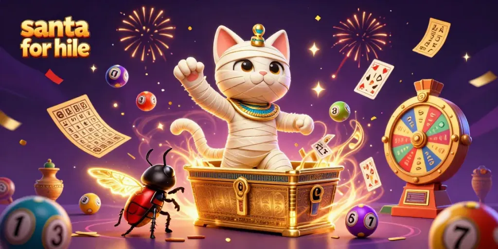 Experience festive excitement with Santa for hire in a magical casino scene.