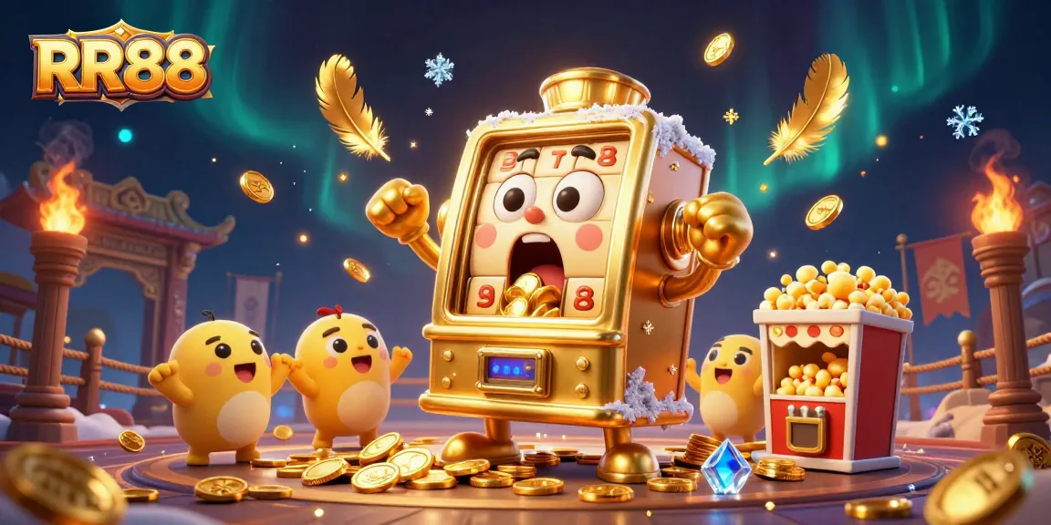 RR88 slot machine celebrates a jackpot while cheering baby machines, symbolizing big wins.