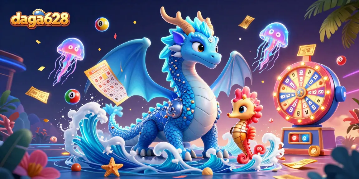 Experience thrilling moments with daga628 as colorful lottery balls bounce in a vibrant casino scene.
