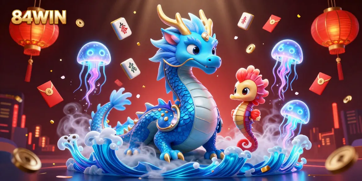 Experience exhilarating gaming with 84WIN, featuring dynamic 3D dragon and engaging casino elements.