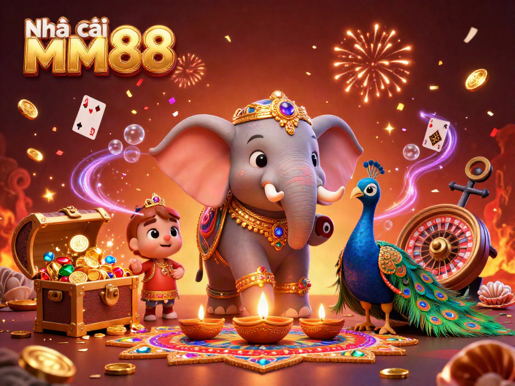 Engage with Nhà cái MM88 through exciting games and rich casino experiences illustrated in vibrant 3D.