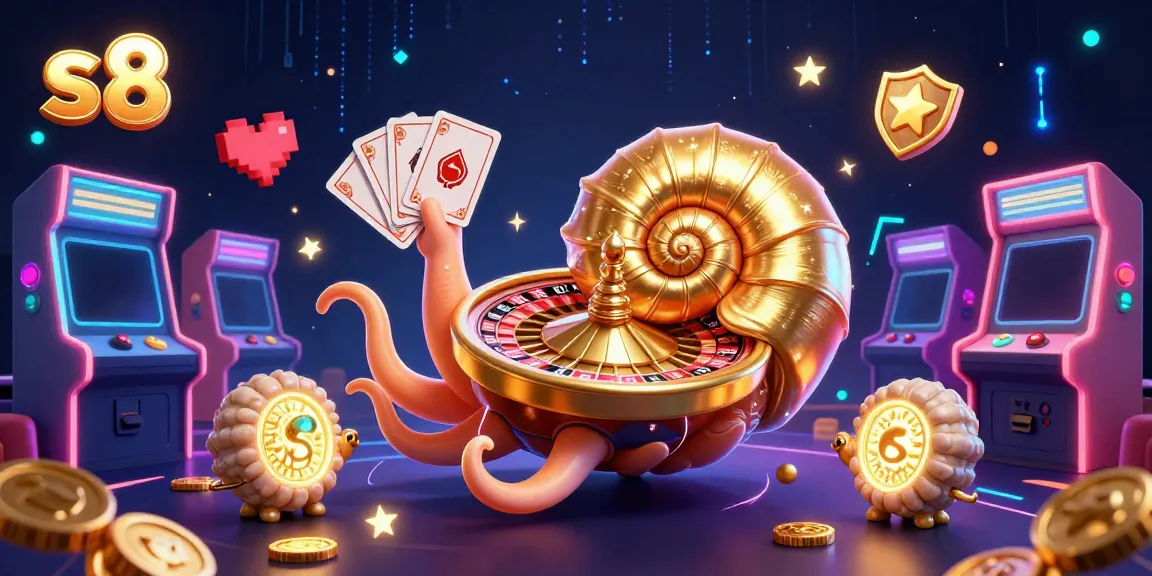 Experience thrilling gameplay with s8 in a vibrant 3D casino illustration featuring cards and roulette.