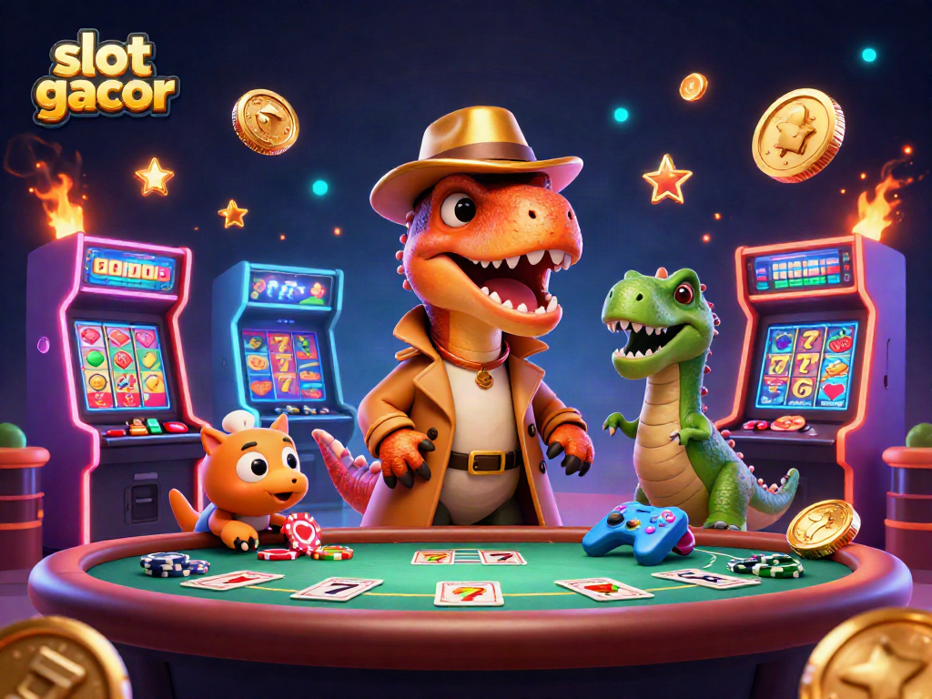 Play exciting slot gacor games with vibrant visuals and engaging characters in a lively casino scene.
