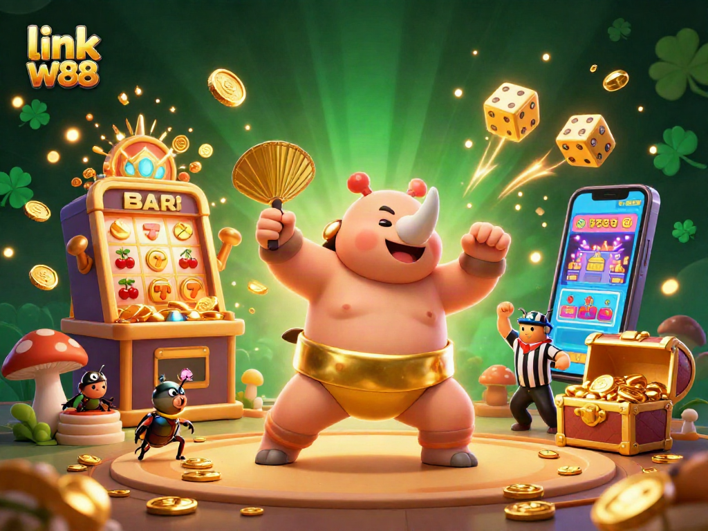 Join the excitement at link W88 with vibrant characters and golden casino elements.