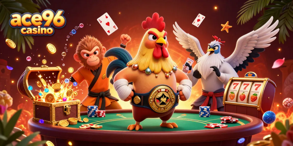 Experience the vibrant world of ace96 casino, showcasing dynamic casino action with characters in a rich setting.