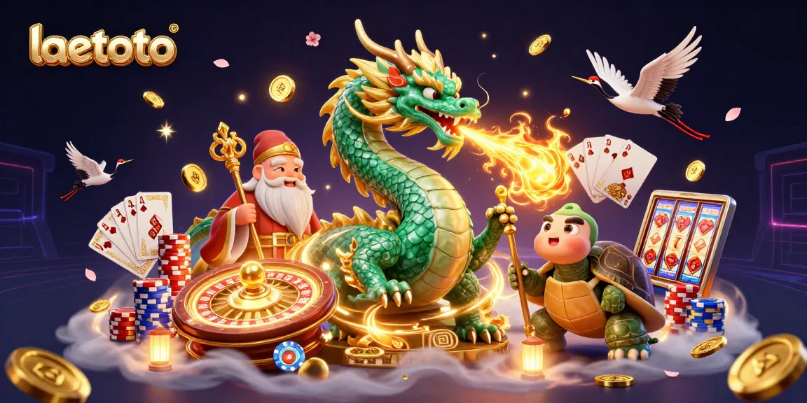 Launch exciting bets with laetoto featuring dynamic dragons, golden coins, and casino elements.