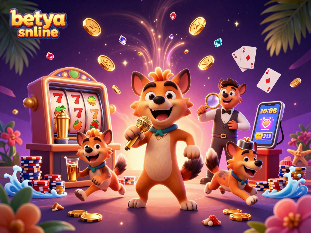 Experience the excitement of betya slots online with hyenas running a vibrant comedy casino club.