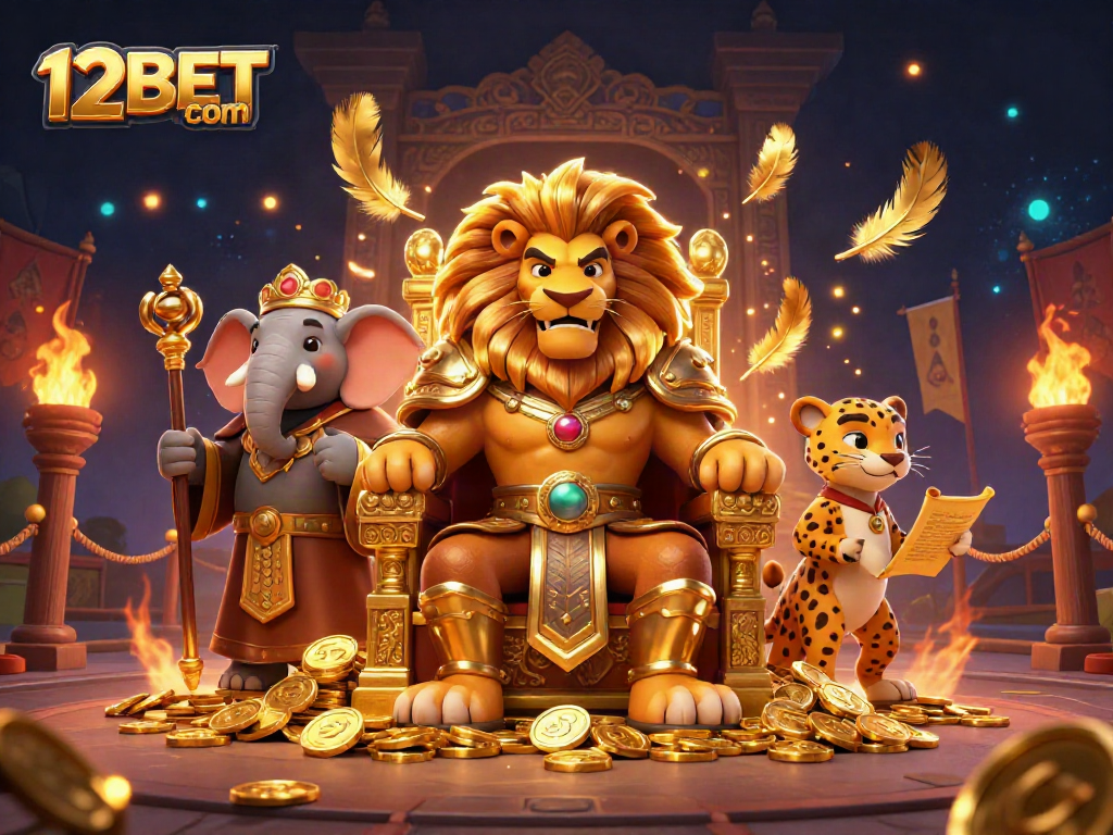 Engage in thrilling action with 12BET com's vibrant casino experience featuring a lion king!