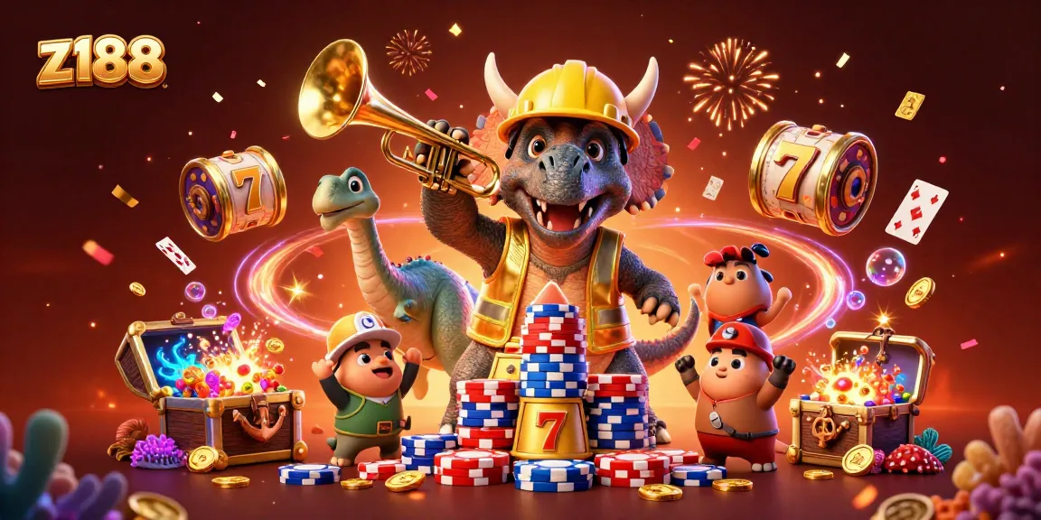 z188 celebrates winning moments with vibrant casino-themed characters in an exciting illustration.