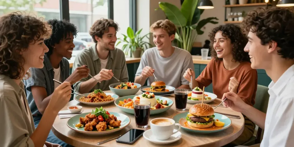 Delicious viral food trends at rokok88 with friends enjoying trendy dishes.