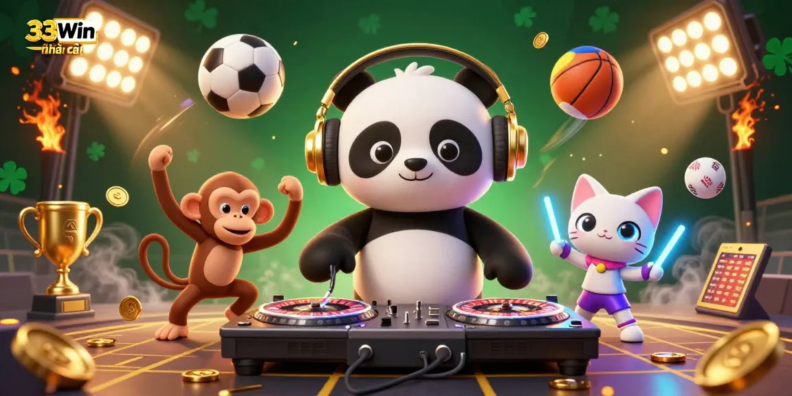 Boost your gaming excitement with 33Win nhà cái, featuring vibrant characters and thrilling casino elements.